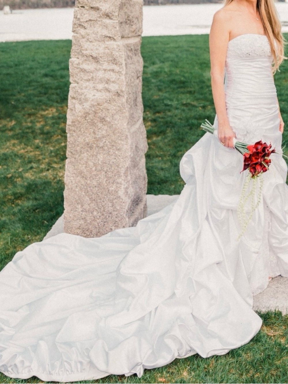Maggie Sottero vintage satin white wedding dress with rhinestones